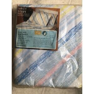 Vintage SEARS MISTY STRIPE Full Flat Sheet New in Package Perm Press Muslin 70s